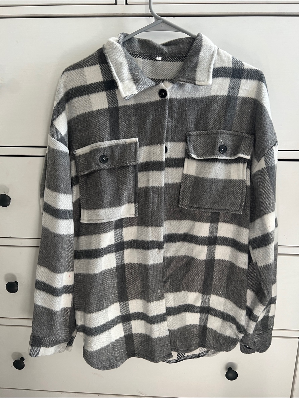 Men's Gray & White Plaid Button-Up Sweater Shirt